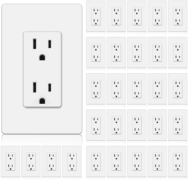 Main image of 30-Pack 15 Amp Decorator Receptacle Outlet w/Screwless Wall Plate Standard Electrical Wall Outlet, Non-Tamper-Resistant, 15A/125V/1875W, for Home and Office Use, UL Listed, White