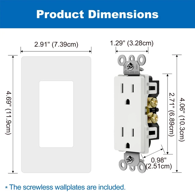 Alt view image 7 of 7 - 30-Pack 15 Amp Decorator Receptacle Outlet w/Screwless Wall Plate Standard Electrical Wall Outlet, Non-Tamper-Resistant, 15A/125V/1875W, for Home and Office Use, UL Listed, White