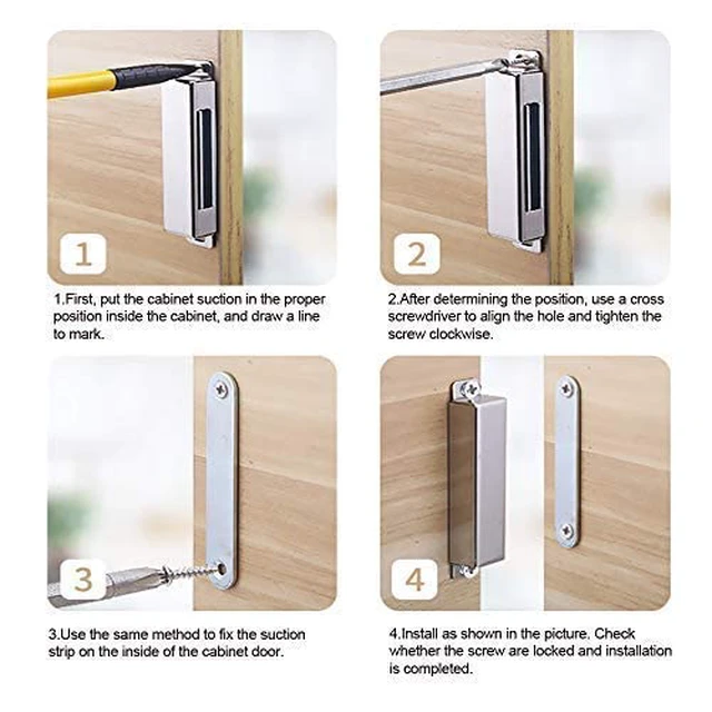 Alt view image 7 of 7 - Cabinet Magnets 30lb Strong Catch for Kitchen Cupboard Door 20Pack Strong 30lb magnetic hold keeps cabinet,cupboard,wardrobe,closet,and drawer doors securely closed,easy install,Silver