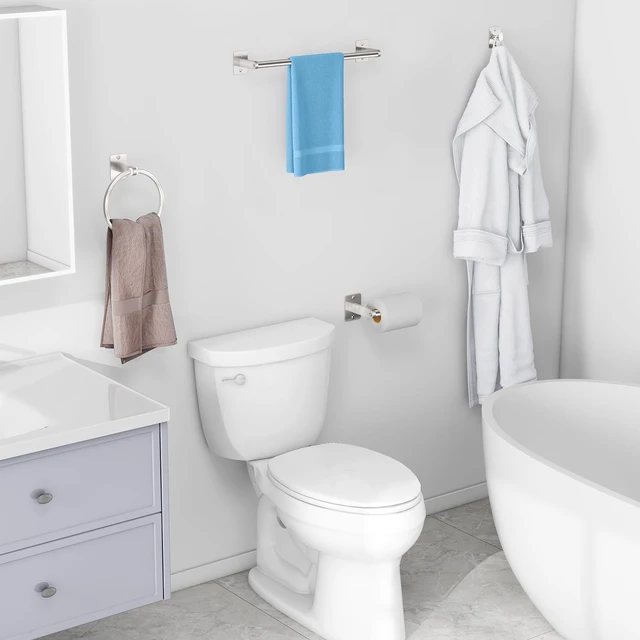 Alt view image 7 of 7 - Brushed Nickel Bathroom Accessories Set, 4 PCS Bathroom Hardware Set 16 inch Towel Bar, Towel Racks for Bathroom, Robe Towel Hooks, Toilet Paper Holder Wall Mounted
