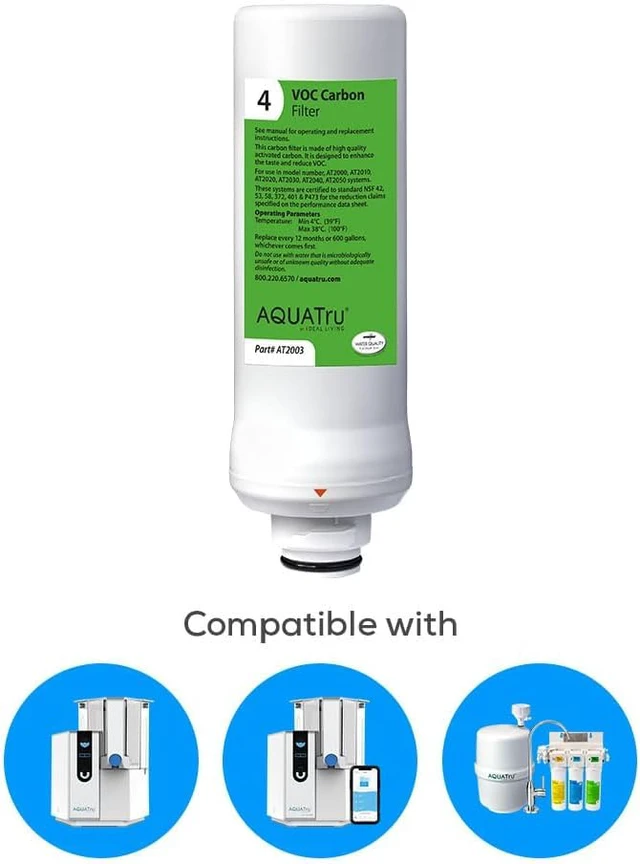 Alt view image 3 of 6 - AquaTru Classic VOC Carbon Replacement Filter (Stage 4) Compatible with AquaTru Classic, Classic Smart & Under Sink Purifier Models (Green)