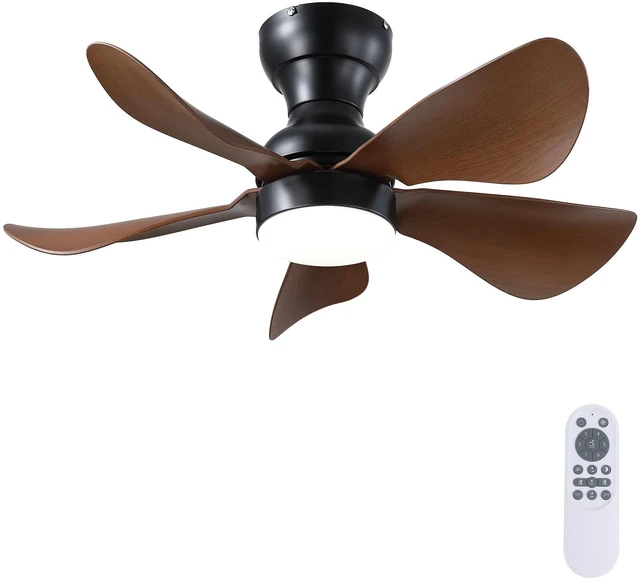Main image of 30" Small Brown Low Profile Ceiling Fans with Lights and Remote Super Large Airflow with 6 Wind Speeds, Reversible, Dimmable 3 CCT LED, 30W Noiseless DC Motor,Timer, for Bedroom Kitchen