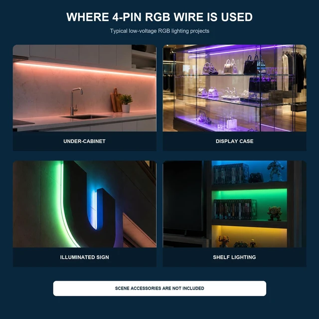 Alt view image 6 of 7 - 22 AWG 4 Pin RGB Extension Cable, Flat 4 Conductor PVC Wire, 40 ft 22 AWG, 4-core parallel structure, with black/green/red/blue colors for easy wiring identification