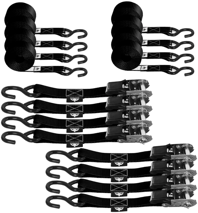 Main image of 1500 lbs Break Strength Ratchet Tie Down Straps Set,1" x 15' Heavy Duty Ratchet Straps with Coated S Hook, Fits for Moving Appliances Motorcycle ATV Truck, Black