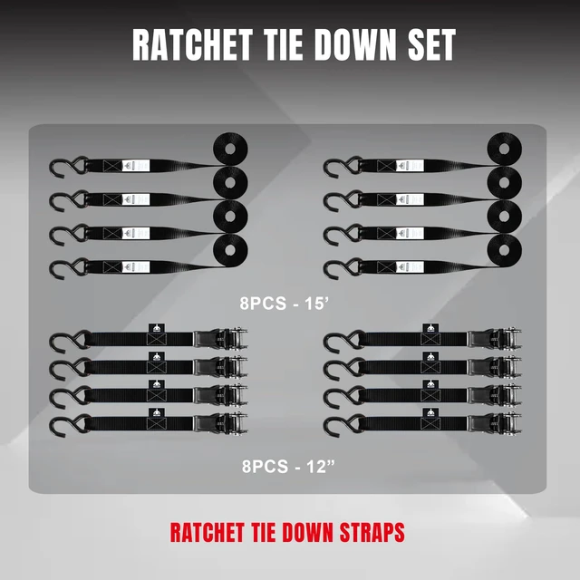 Alt view image 4 of 7 - 1500 lbs Break Strength Ratchet Tie Down Straps Set,1" x 15' Heavy Duty Ratchet Straps with Coated S Hook, Fits for Moving Appliances Motorcycle ATV Truck, Black