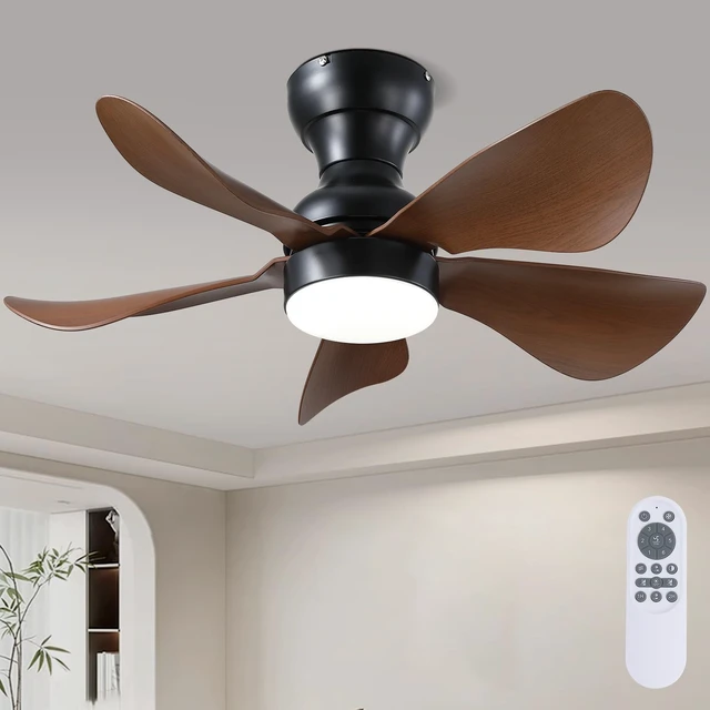 Alt view image 7 of 7 - 30" Small Brown Low Profile Ceiling Fans with Lights and Remote Super Large Airflow with 6 Wind Speeds, Reversible, Dimmable 3 CCT LED, 30W Noiseless DC Motor,Timer, for Bedroom Kitchen