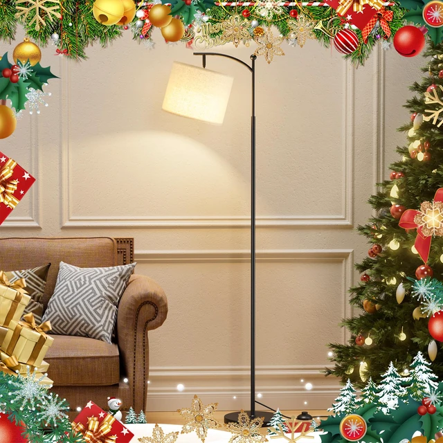 Alt view image 7 of 7 - 60" Floor Lamp with Remote and Stepless Dimmable Bulb, Deep Beige Shade Colors Temperature and Brightness Adjustable, Foot Switch, Remote Control, Black Pole, Modern Floor Lamp for Living Room