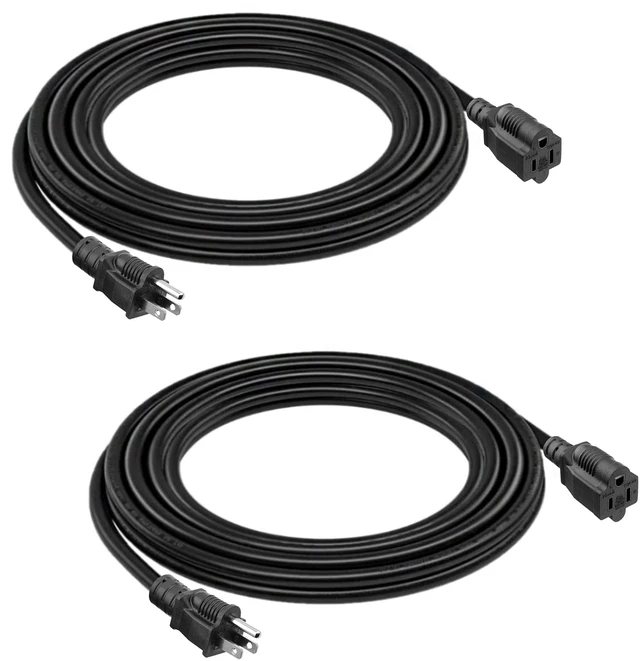 Main image of 2 Pack 10FT Black Heavy Duty 3 Prong 16AWG SJTW ETL Cord Indoor Outdoor NEMA 5-15P to NEMA 5-15R, Indoor and Outdoor Use, ETL Listed