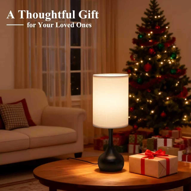 Alt view image 4 of 6 - Touch Bedside Lamp for Bedroom, 3-Way Dimmable Table Lamps for Nightstand, White Fabric Shade Desk Lamp for Kids Reading, Living Room, Home Office
