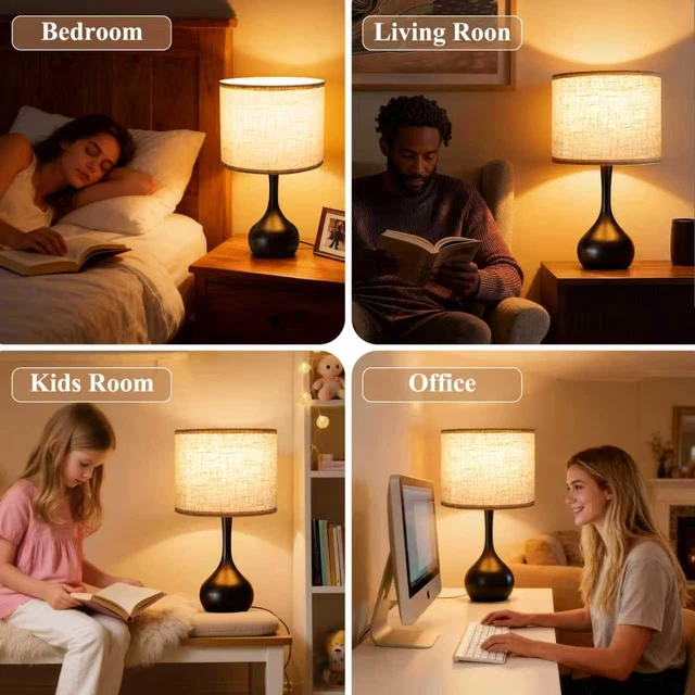Alt view image 5 of 7 - Touch Bedside Lamp for Bedroom, 3-Way Dimmable Table Lamps for Nightstand with Cylindrical Fabric Shade, Desk Lamp for Living Room, End Tables, Home Office