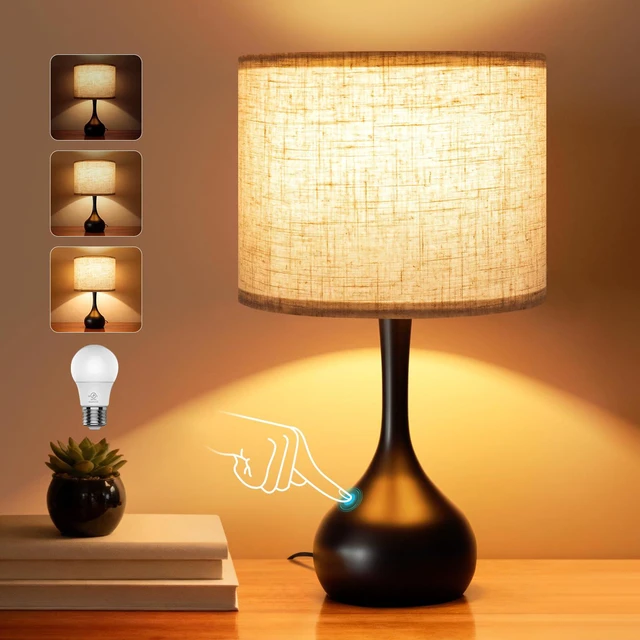 Main image of Touch Bedside Lamp for Bedroom, 3-Way Dimmable Table Lamps for Nightstand with Cylindrical Fabric Shade, Desk Lamp for Living Room, End Tables, Home Office