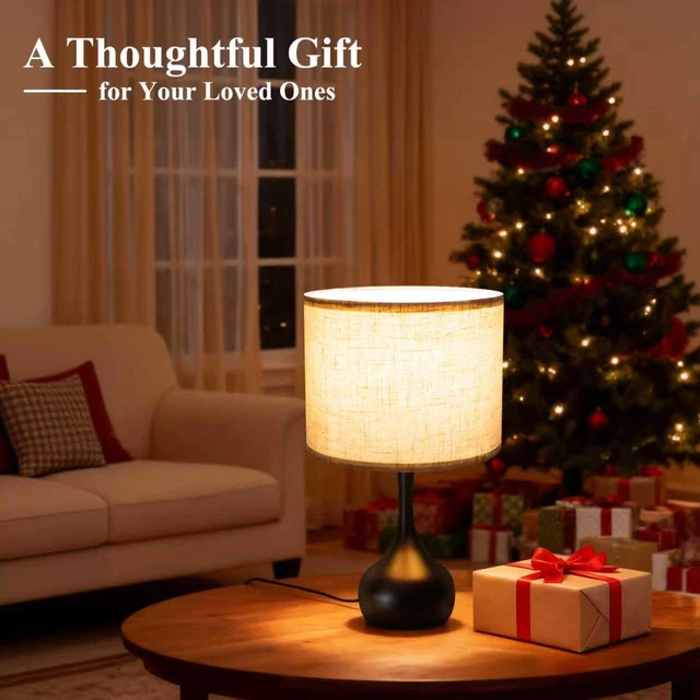 Alt view image 4 of 7 - Touch Bedside Lamp for Bedroom, 3-Way Dimmable Table Lamps for Nightstand with Cylindrical Fabric Shade, Desk Lamp for Living Room, End Tables, Home Office