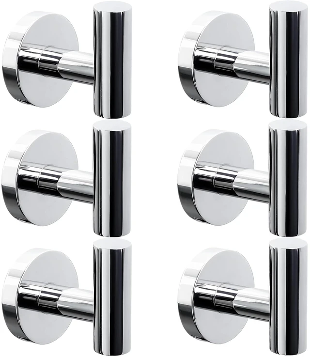 Main image of Towel Hooks for Bathroom,6 Packs Wall Mount Towel Holder,Black Matte Wall Robe Hook,Stainless Steel Heavy Duty Door Hanger Towel Hook for Kitchen, Bedroom,Hotel,Pool,Coats