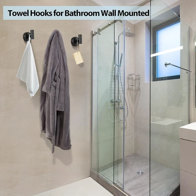 Alt view image 4 of 7 - Towel Hooks for Bathroom,6 Packs Wall Mount Towel Holder,Black Matte Wall Robe Hook,Stainless Steel Heavy Duty Door Hanger Towel Hook for Kitchen, Bedroom,Hotel,Pool,Coats