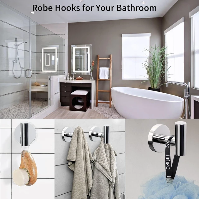 Alt view image 6 of 7 - Towel Hooks for Bathroom,6 Packs Wall Mount Towel Holder,Black Matte Wall Robe Hook,Stainless Steel Heavy Duty Door Hanger Towel Hook for Kitchen, Bedroom,Hotel,Pool,Coats