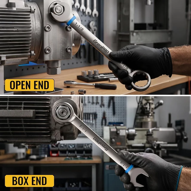 Alt view image 7 of 7 - 15/16"-1-1/4" Large SAE Wrench Set, Combination Open End Tool Sets Long Wrench Tool Set, 15-Degree Offset, 12-Point Box-End & Roll-Up Pouch With Gauge, Nickel Plated CR-V, Convenient Storage