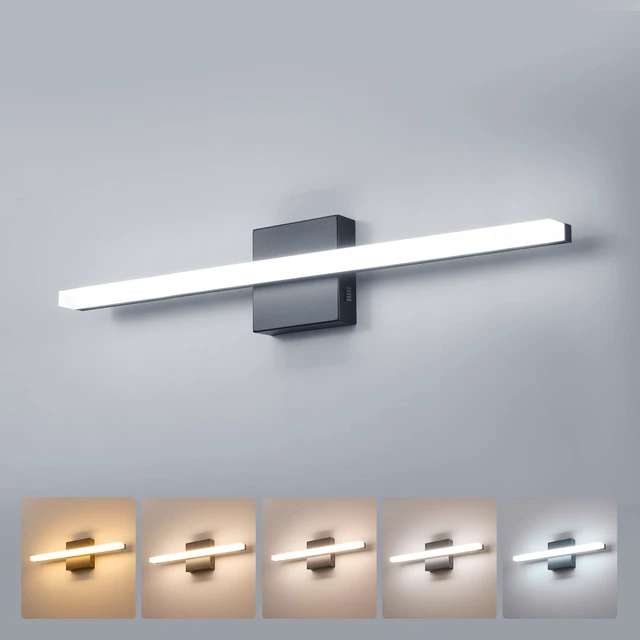 Main image of Modern Vanity Light for Bathroom, Black Lamp Fixtures Over Mirror 24 Inch Long, 5 Color Adjustable, Soft Shadow Free, Linear Bath Lighting Bar, IP44 Rustproof, Wall Sconce for Powder Room