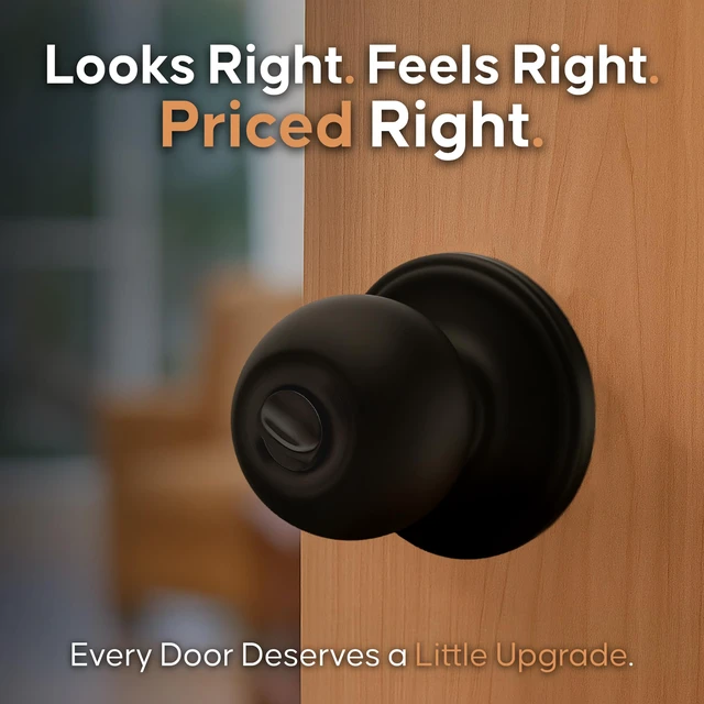 Alt view image 2 of 7 - Privacy Interior Door Knob ANSI Grade-3 Certified, Modern Heavy Duty Handle, Easy Install and Reversible for Bedroom, Bathroom and Closets Matte Black (1 Pack)