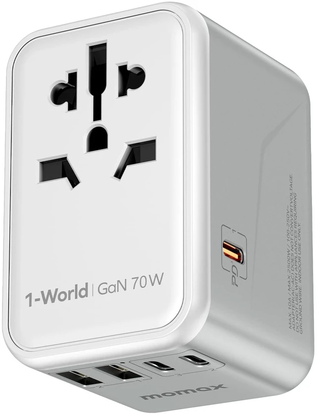 Main image of 70W GaN Universal Travel Adapter, All-in-One Travel Charging UK/EU/US/AU/JP Compatible Travel Essential, 3 USB-C PD Ports & 2 USB-A Ports for Laptop, Phone & More