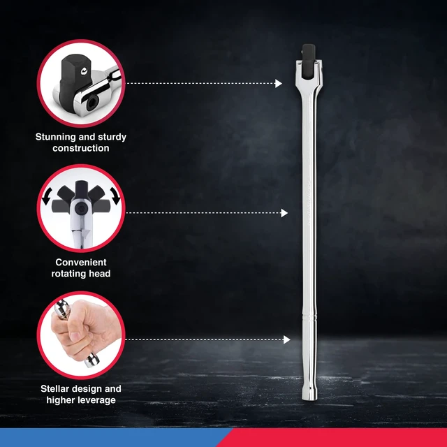 Alt view image 4 of 6 - 00206A 1/2" Breaker Bar, 1/2-Inch Drive 24-Inch Breaker Bar, Flex Head Chrome-Moly Cr-Mo, Lug Nut Wrench, Tire Bar, Cheater Bar