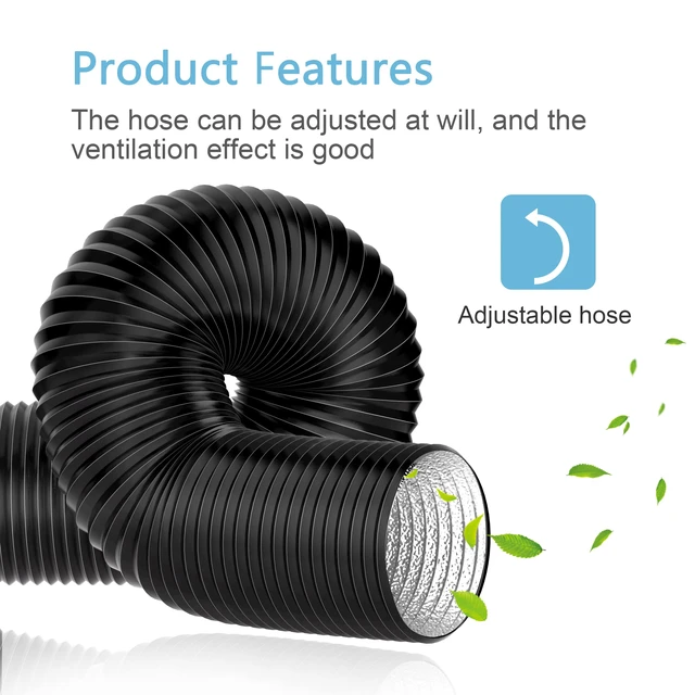 Alt view image 5 of 7 - 8 inch 16 FT Long Air Ducting, Heavy-Duty Four-Layer Protection Dryer Vent Hose for Heating Cooling Ventilation and Exhaust-with 2 Clamps, Black