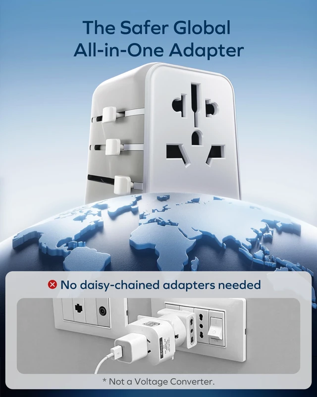 Alt view image 7 of 7 - 70W GaN Universal Travel Adapter, All-in-One Travel Charging UK/EU/US/AU/JP Compatible Travel Essential, 3 USB-C PD Ports & 2 USB-A Ports for Laptop, Phone & More