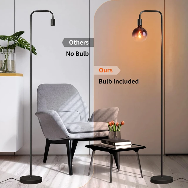 Alt view image 3 of 7 - Floor Lamp for Living Room - Minimalist Industrial Standing Lamp with Modern LED Bulb, Globe Black Clear Glass 6", 1800K Warm Ambiant Lighting Decorative Tall Floor Lamp for Bedroom Office
