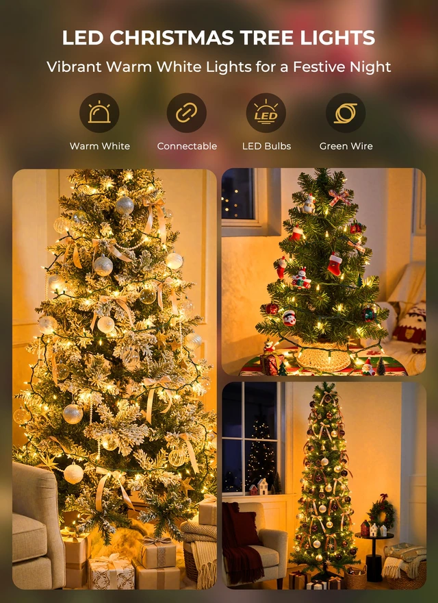 Alt view image 2 of 7 - LED Christmas Lights Indoor Outdoor, 99FT 300 Count Mini String Lights 8 Lighting Modes, Connectable, Warm White Christmas Tree Lights, Christmas Decorations for Railing, Garland, Roof, House