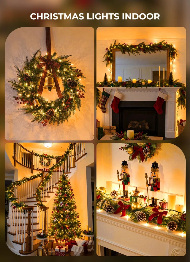 Alt view image 4 of 7 - LED Christmas Lights Indoor Outdoor, 99FT 300 Count Mini String Lights 8 Lighting Modes, Connectable, Warm White Christmas Tree Lights, Christmas Decorations for Railing, Garland, Roof, House