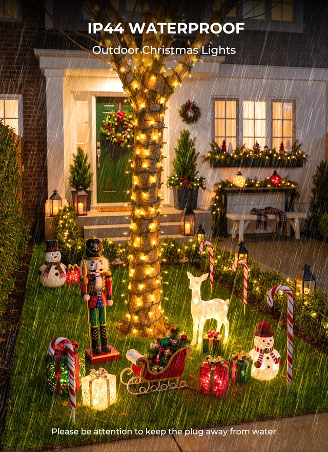 Alt view image 7 of 7 - LED Christmas Lights Indoor Outdoor, 99FT 300 Count Mini String Lights 8 Lighting Modes, Connectable, Warm White Christmas Tree Lights, Christmas Decorations for Railing, Garland, Roof, House