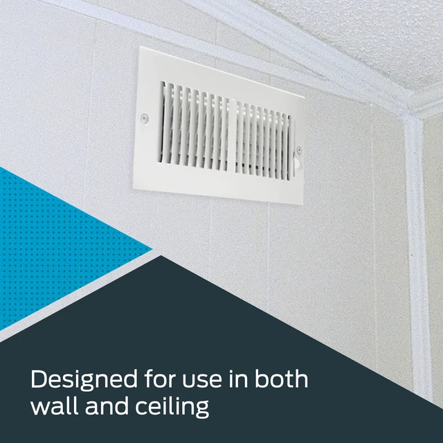 Alt view image 3 of 7 - 10 x 4 Inch (Duct Opening) Air Vent Cover for Wall or Ceiling, Two-Way Ventilation Register, Solid Steel HVAC Register Cover, White, 61609 (Pack of 2)