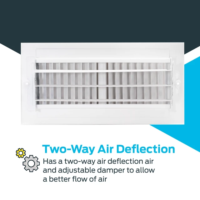 Alt view image 4 of 7 - 10 x 4 Inch (Duct Opening) Air Vent Cover for Wall or Ceiling, Two-Way Ventilation Register, Solid Steel HVAC Register Cover, White, 61609 (Pack of 2)