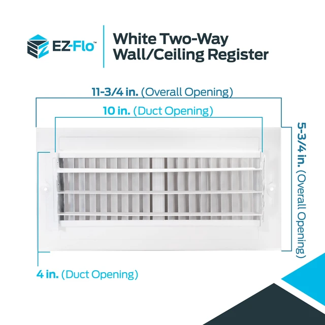 Alt view image 6 of 7 - 10 x 4 Inch (Duct Opening) Air Vent Cover for Wall or Ceiling, Two-Way Ventilation Register, Solid Steel HVAC Register Cover, White, 61609 (Pack of 2)