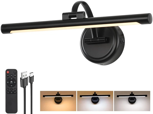 Main image of Rechargeable Picture Light for Wall, Cordless Art Lights Battery Operated, Dimmable Wall Light with Remote & Timer, 3 Color Modes for Paintings, Gallery, Artwork(Black, 15.7inch)