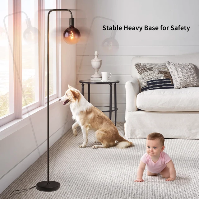 Alt view image 7 of 7 - Floor Lamp for Living Room - Minimalist Industrial Standing Lamp with Modern LED Bulb, Globe Black Clear Glass 6", 1800K Warm Ambiant Lighting Decorative Tall Floor Lamp for Bedroom Office