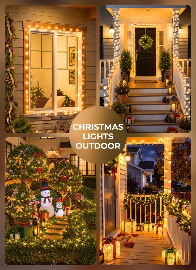 Alt view image 3 of 7 - LED Christmas Lights Indoor Outdoor, 99FT 300 Count Mini String Lights 8 Lighting Modes, Connectable, Warm White Christmas Tree Lights, Christmas Decorations for Railing, Garland, Roof, House