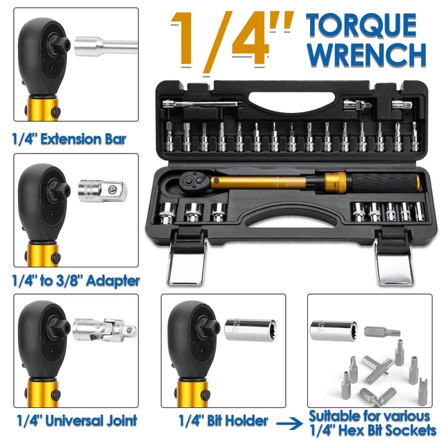 Alt view image 6 of 7 - 1/4 Inch Drive Bike Torque Wrench, 1-25 Nm (10-222.5 in.lb) 27 PCS Click Bicycle Torque Wrench with Bit Sockets, 0.1 Nm Micro, 72-Tooth Ratchet, 3/8 Adapter, for MTB, E-Bike, Motorcycle