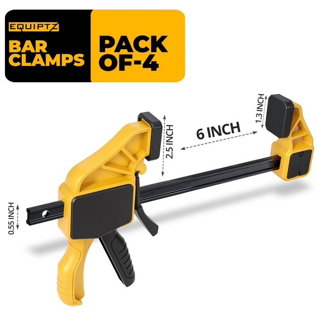 Alt view image 2 of 6 - 6 inch Bar Clamps for Woodworking 4 Pack Quick Grip Clamps Set with 150 lbs Force Wood Clamps for Gluing, Carpentry, DIY, and Metalworking (6 inch Size, 4 Pack)