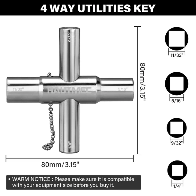 Alt view image 2 of 7 - 4pcs 4 Way Sillcock Water Key Faucet Valve Tool Spigot Key 1/4", 9/32", 5/16", 11/32" PL0028-4