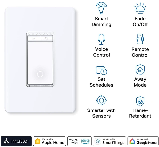 Alt view image 2 of 7 - Matter Smart Dimmer Switch, S505D, Single Pole, Need Neutral Wire Voice Control w/Siri, Alexa & Google Home, UL Certified, Timer & Schedule, Easy Guided Install