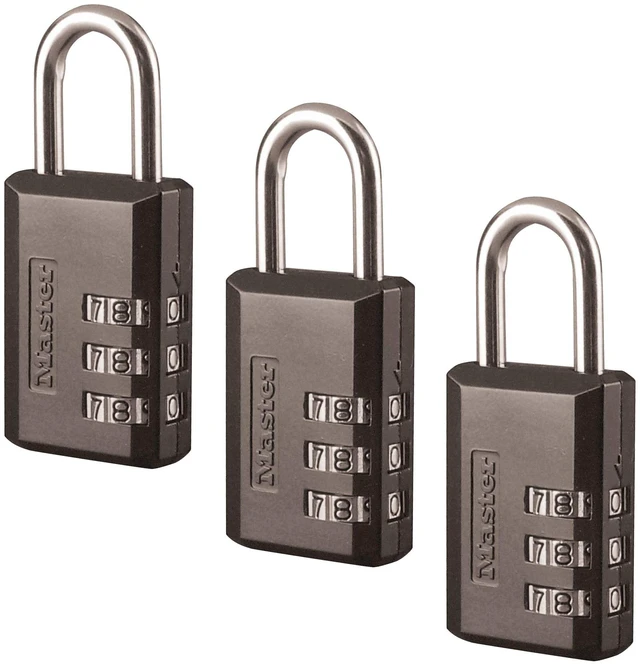 Main image of Black Combination Padlock, Indoor Gym Locker Lock with Customizable 3-Digit Code for Luggage, Backpacks, Cabinets, 647D, (Pack of 3)