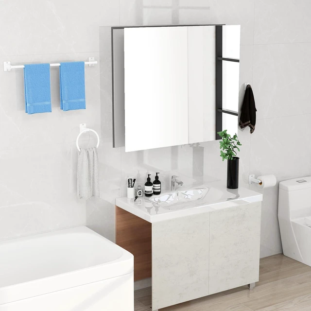 Alt view image 6 of 7 - Bathroom Accessories Set, 4-Piece White Bathroom Hardware Set 24 inch Towel Bar, Towel Racks for Bathroom, Robe Towel Hooks, Toilet Paper Holder Wall Mounted