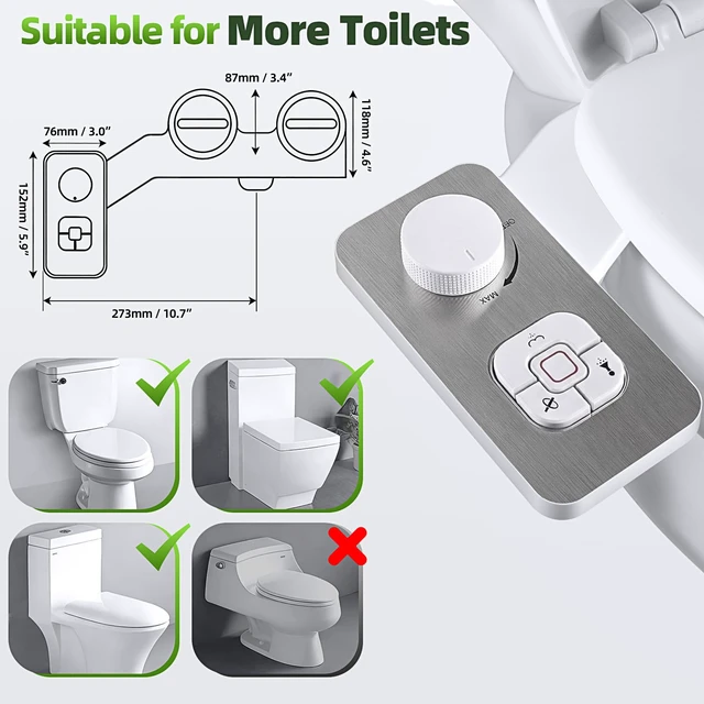 Alt view image 7 of 7 - Bidet Attachment, Non-Electric Cold Water Bidet Toilet Seat Attachment with Pressure Controls, Retractable Self-Cleaning Dual Nozzles for Frontal & Rear Wash - Brushed Nickel