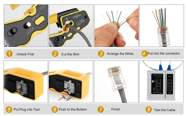 Alt view image 7 of 7 - RJ45 Crimp Tool Kit Pass Through Ethernet Crimping Tool Kit(K12) Sturdy RJ45 Crimper for Cat5 Cat5e Cat6 Pass Through Modular Plugs, All-In-One RJ45 Tool Kit, Good Workmanship, Easy to Carry