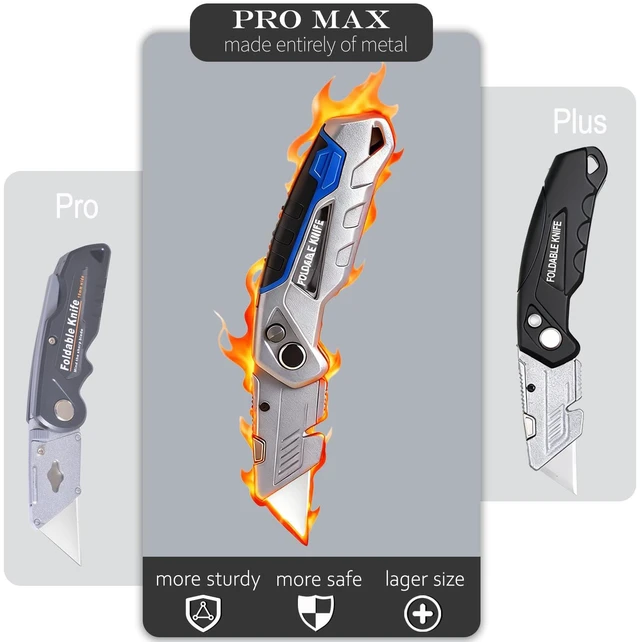 Alt view image 3 of 7 - 10-Pack Heavy Duty Folding Box Cutter with Blade Storage (Entirety Metal) with 30 Replacement Blades, Professional Utility Razor Knife
