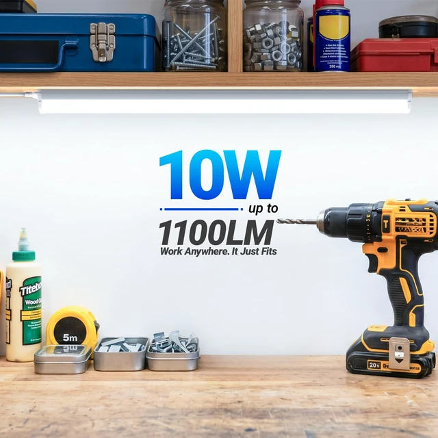 Alt view image 4 of 7 - T5 LED Shop Light 2FT, 6500K (Super Bright White) 10W 1100lm 6 Pack Utility Shop Lights, Ceiling and Under Cabinet Light, ETL Listed, Corded Electric with Built-in ON/Off Switch