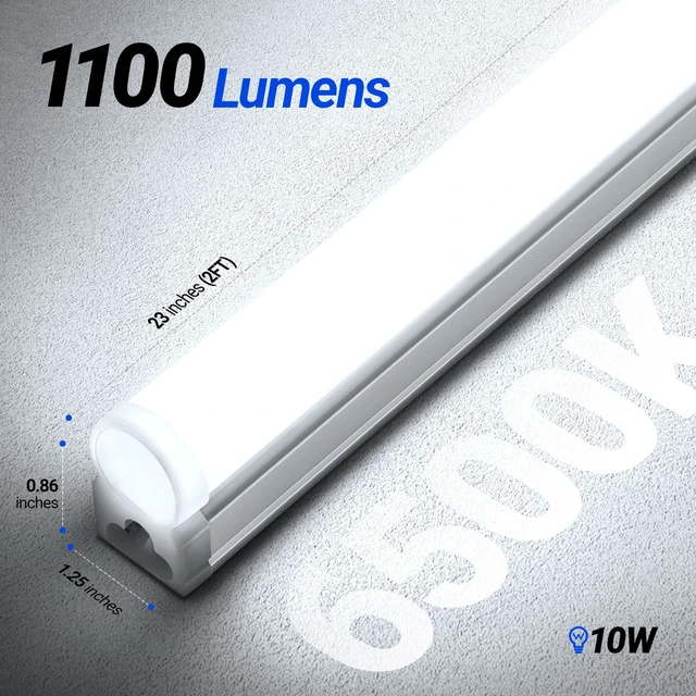 Alt view image 7 of 7 - T5 LED Shop Light 2FT, 6500K (Super Bright White) 10W 1100lm 6 Pack Utility Shop Lights, Ceiling and Under Cabinet Light, ETL Listed, Corded Electric with Built-in ON/Off Switch