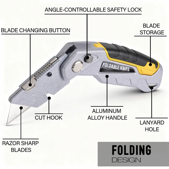 Alt view image 5 of 7 - 10-Pack Heavy Duty Folding Box Cutter with Blade Storage (Entirety Metal) with 30 Replacement Blades, Professional Utility Razor Knife