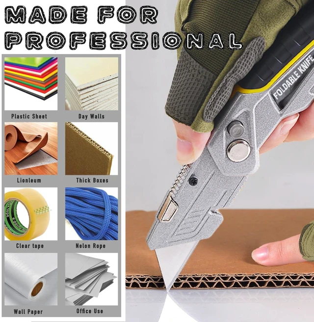 Alt view image 6 of 7 - 10-Pack Heavy Duty Folding Box Cutter with Blade Storage (Entirety Metal) with 30 Replacement Blades, Professional Utility Razor Knife