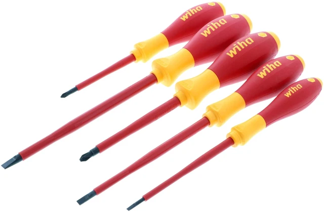 Main image of 32091 Insulated Screwdriver Set, 5-Piece 1000V Electrician Tool Kit 1000V VDE certified, tested to 10,000 volts, SoftFinish cushion grip, black oxide tips, made in Germany - Phillips Head Screwdrivers